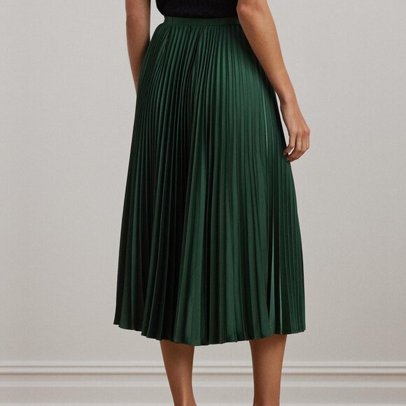 Lauren Ralph Lauren Pleated Satin Charmeuse Skirt | Green | NWT | Size 16 - Picture 4 of 4